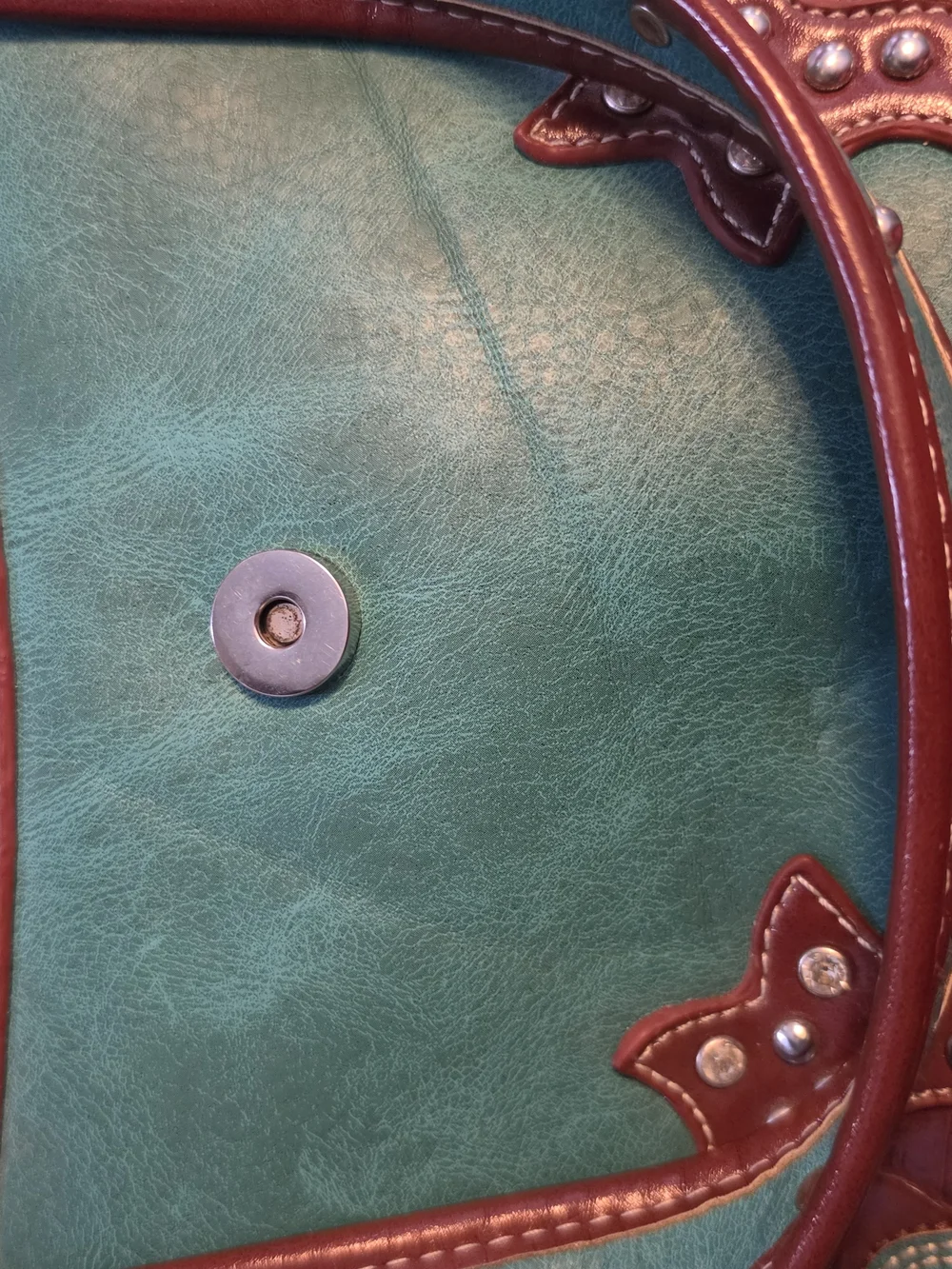 Cowgirl Trendy Turquoise and Brown Embroidered Shoulder Bag with Stud Accents